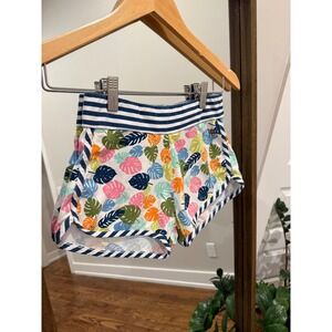 Matilda Jane 435 Shorts Tropical Leaf Print Blue Stripe Elastic Waist Size 10